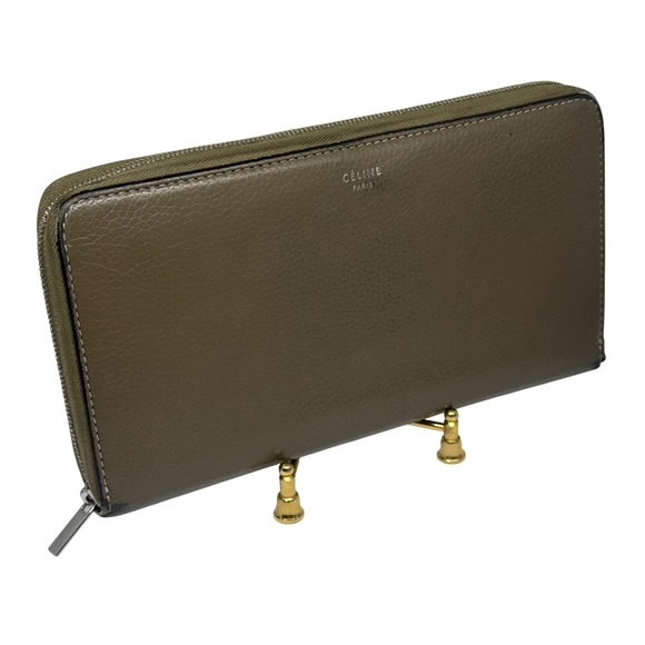 CELINE PARIS Leather Zip Around Long Wallet Taupe‎ Yellow Interior GUC Gift